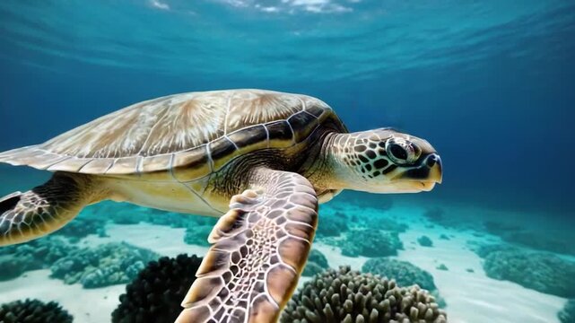 A turtle swimming in the ocean with its head above the water, suitable for environmental or wildlife related projects