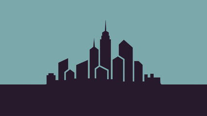 Obraz premium Minimalist silhouette of a cityscape against a teal background. Skyscrapers and buildings