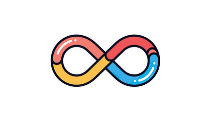 A colorful, stylized infinity symbol with rounded edges. White background