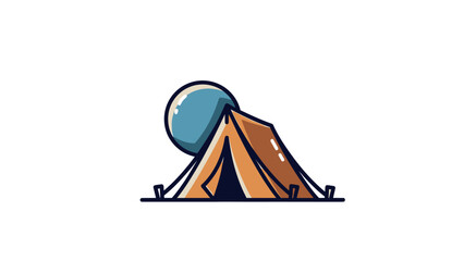 Illustration of a tent with a blue sphere behind it. The design is simple, minimalist, and cartoonish © gudangPIXEL