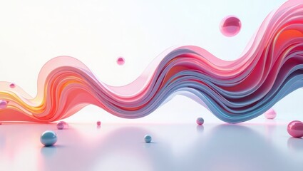 Flowing ribbons and spheres in pastel colors abstract