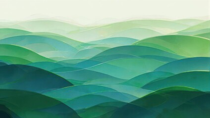 Obraz premium Abstract waves in shades of green and turquoise, layered for depth and a serene, flowing effect
