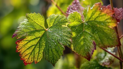 Macro photograph of overlapping grapevine foliage in natural light