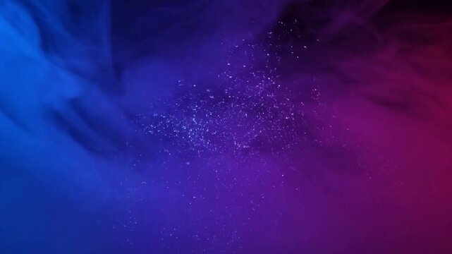 Ethereal Particle Dance A mesmerizing close-up of tiny, glowing motes dancing and shimmering within a veil of vibrant, multi-colored fog, creating an otherworldly, organic light show.