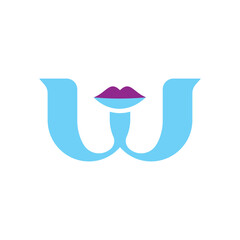 Stylized W Logo With Lip Motif for Beauty Brand Cosmetic and Wellness Identity