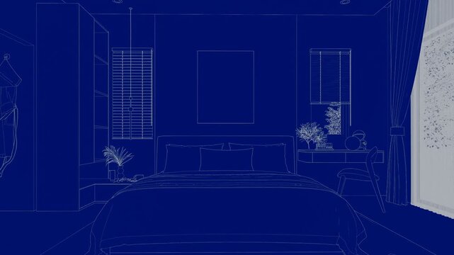 Modern Bedroom Interior Design Blueprint Concept Illustration
