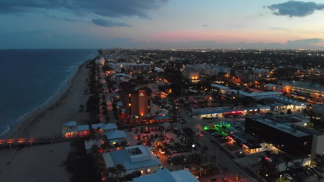 Sunset aerial view of Boca Raton at night, Florida
