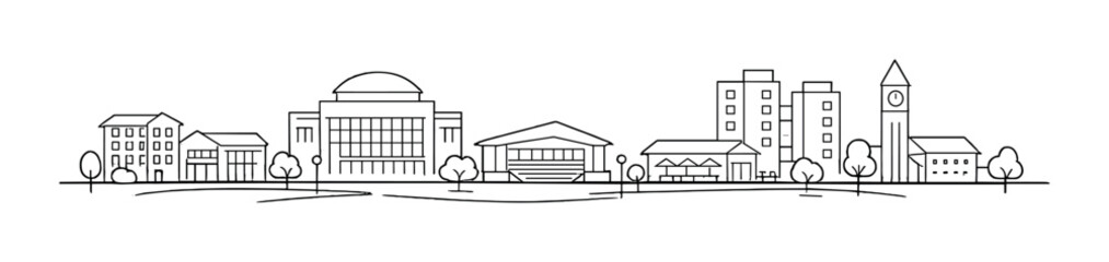 Mixed residential and civic buildings in simplified town panorama