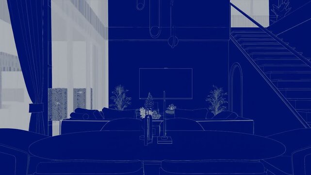 Modern Living Room Interior Blueprint Design Illustration