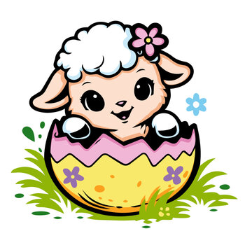 Osterl&auml;mmchen schaut aus dem Ei Icon