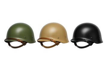Obraz premium Military helmets in green, tan, and black colors for head protection during combat and security operations