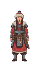 Obraz premium Female nomadic warrior dressed in traditional fur-lined attire 