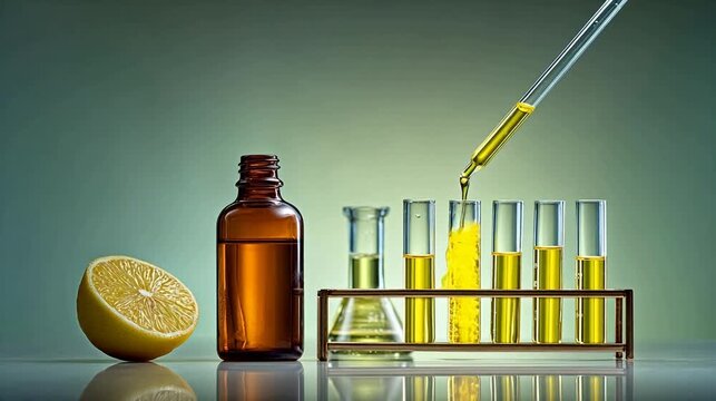 Lemon oil in test tubes with pipette
