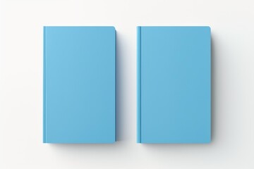 Two blue blank hardcover books lying on a white background, creating an open space for text or design