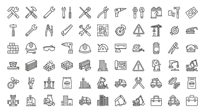 Building and Construction Icons: Tools, Structures, and Vehicles