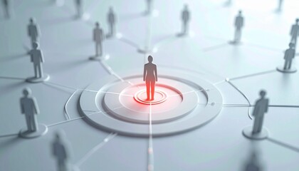 Concept of central people connected with circle as target