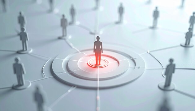 Concept of central people connected with circle as target