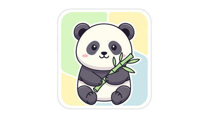 A cute cartoon panda holding bamboo on a colorful background. © Parade