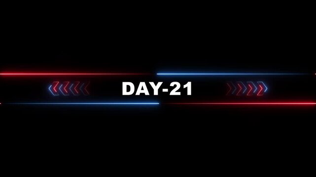 Neon Day 21 Countdown Timer Background with Glowing Arrows and Lines on Black