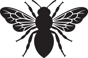 Black silhouette of a bee against a White background