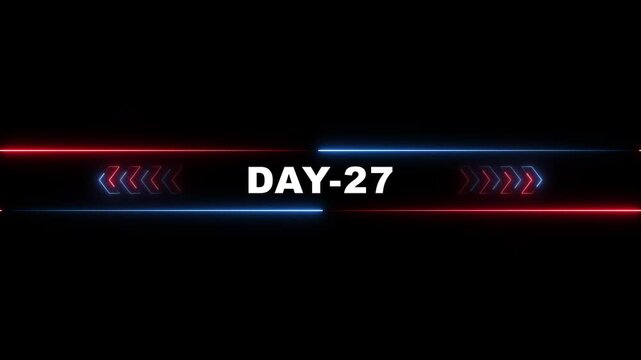 Neon Day 27 Countdown Timer Background with Red Blue Arrows and Lines on Black