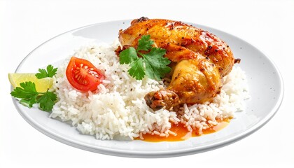 Delicious ramadan food plate with chicken and rice isolated on transparent background