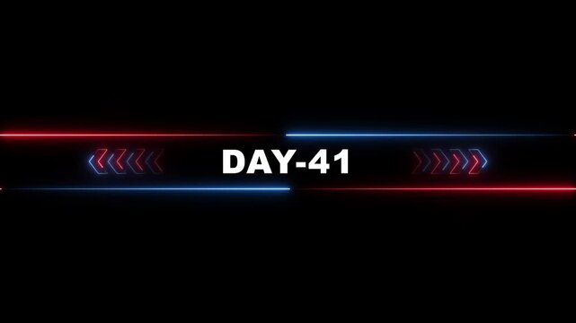 Neon Day 41 Countdown Timer with Glowing Arrows on Black Background for News Broadcast or Digital Display