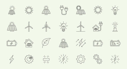 Environment and energy icons: Solar, recycle, and nature symbols