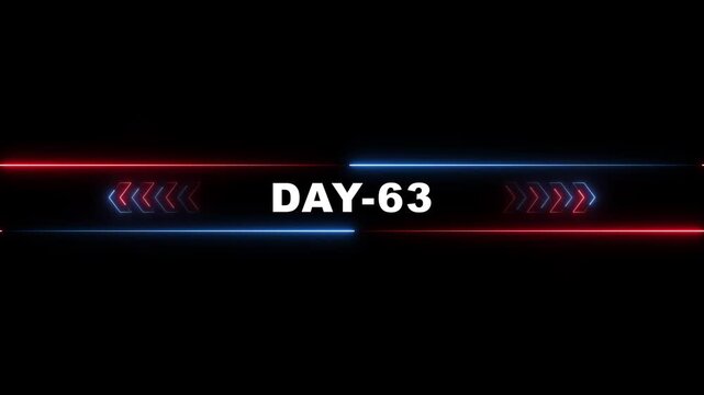Neon Day 63 Glowing Text with Blue Red Arrows on Black Background for Countdown Timer or Infographic