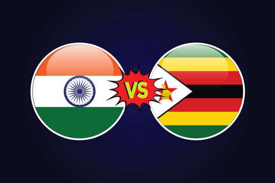 India vs Zimbabwe cricket match vector design illustrator rival flags of both teams with circular shape. IND vs ZIM cricket match concept.