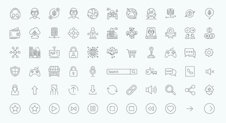 Metaverse & Crypto Outline Icons: VR, Blockchain, NFT, and Digital Assets