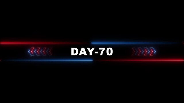 Neon Day 70 Countdown Timer Background with Red Blue Arrows and Lines on Black