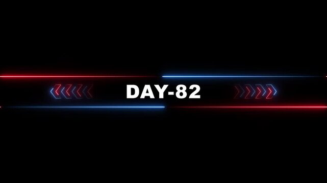 Neon Day 82 Countdown Timer Background with Red Blue Arrows and Lines on Black