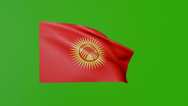 Kyrgyzstan Flag Waving on Green Background &ndash; National Symbol of the Kyrgyz Republic