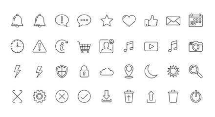 Essential Interface Outline Icons for Web and Mobile Applications