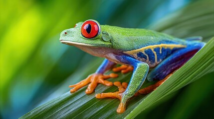 Obraz premium Colorful tree frog on leaf