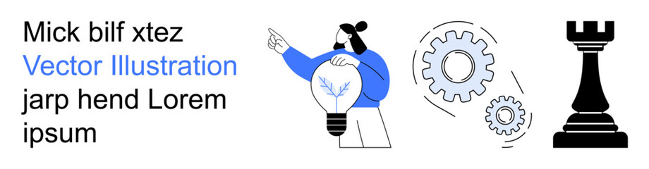 Business development, creativity, team collaboration, strategic thinking, process engineering, decision-making. Person holding a lightbulb with gears and chess rook. Business development © robu_s