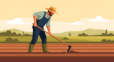 Farmer Preparing Soil for Planting