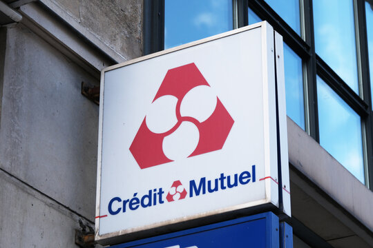 Paris,France-Oct.4th 2025: Credit Mutuel bank company brand logo