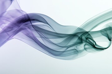 Naklejka premium Soft, flowing, abstract smoke trails blend purple and teal hues against a white backdrop