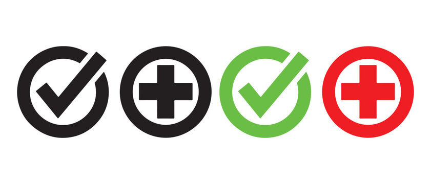 Check mark and cross icons in black green and red colors