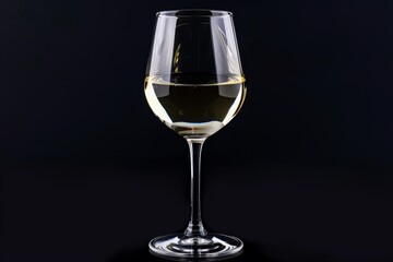 Glass of white wine elegantly displayed on a black background