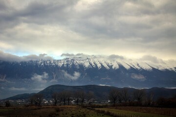 Fototapeta premium Scenic road view of Balkan mountains near Gjirokaster mountains, Albania
