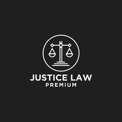 Justice Law Premium Logo with White Line Art Balance Scale Icon