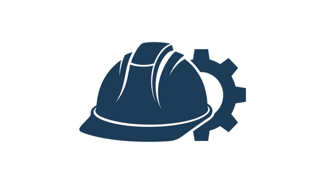 Safety hard hat and gear icon for construction industry.