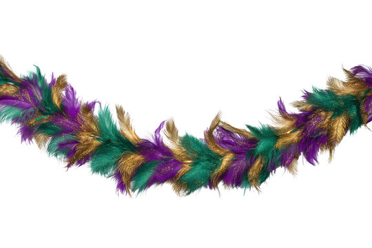 Green Purple and Gold Feather Boa with Glitter on a Transparent Background Isolated Clipart Digital Design Asset