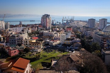 Obraz premium Panoramic view of Durres town and port, Albania