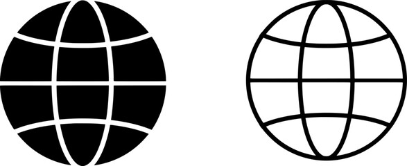 Globe Icons. Minimal World Grid Earth Symbol Set