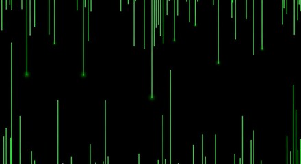 Abstract Digital Rain of Green and Red Light Streaks on Black Background.