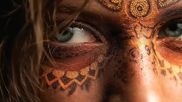 Intricate facial artistry: Exploring unique makeup designs and captivating eye details in high definition focus